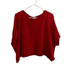 cabi red crop top short sleeves comfortable knit shirt classic lightweight
